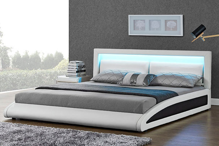 1118-1-2 Gebogen Europees kunstleer Smart LED-bedframe