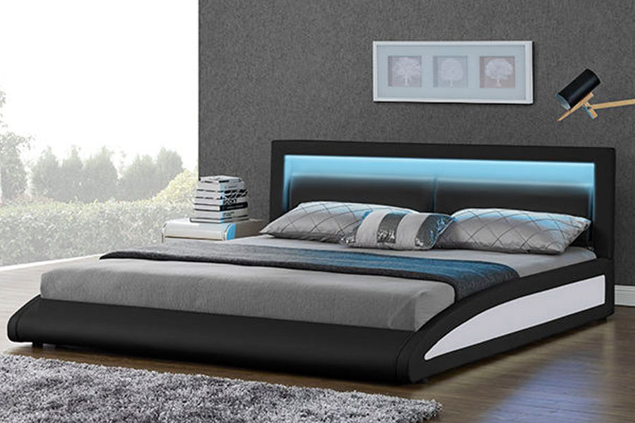 1118-1-2 Gebogen Europees kunstleer Smart LED-bedframe