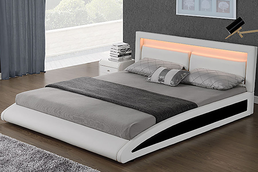 1118-1-2 Gebogen Europees kunstleer Smart LED-bedframe