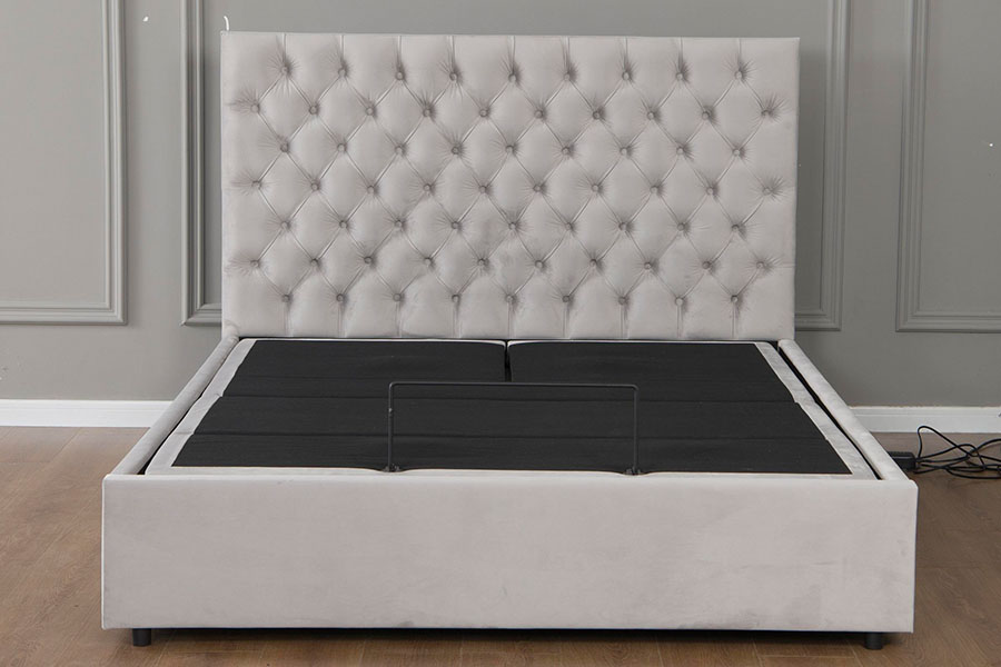 4963 Elektrisch verstelbaar bedframe met opbergruimte in grijs fluweel en diamant