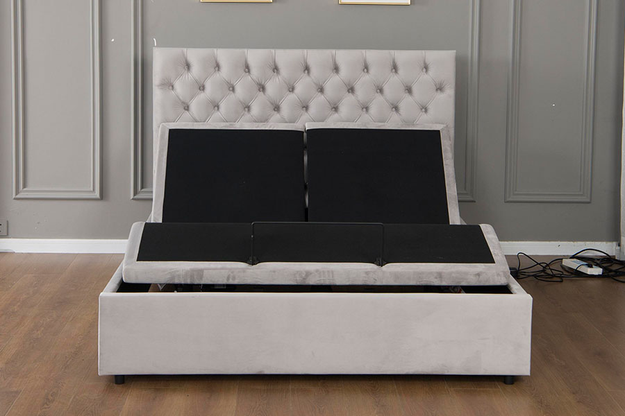4963 Elektrisch verstelbaar bedframe met opbergruimte in grijs fluweel en diamant