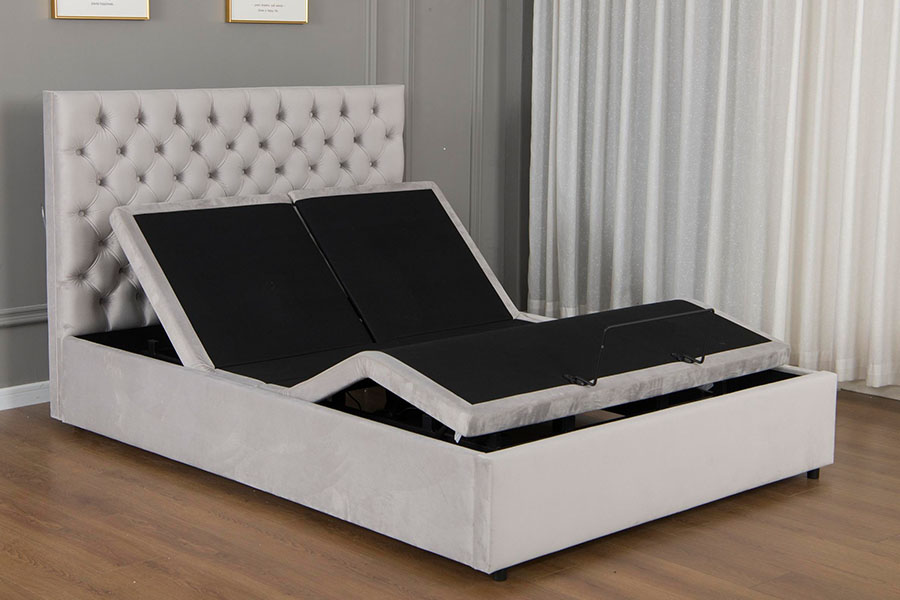 4963 Elektrisch verstelbaar bedframe met opbergruimte in grijs fluweel en diamant