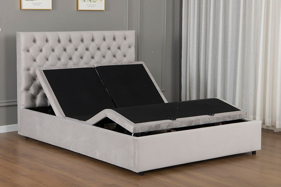 4963 Elektrisch verstelbaar bedframe met opbergruimte in grijs fluweel en diamant