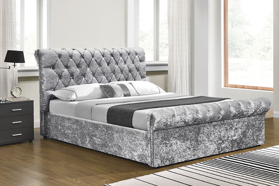 1153G Chesterfield verpletterd fluwelen kristallen poef met opbergruimte