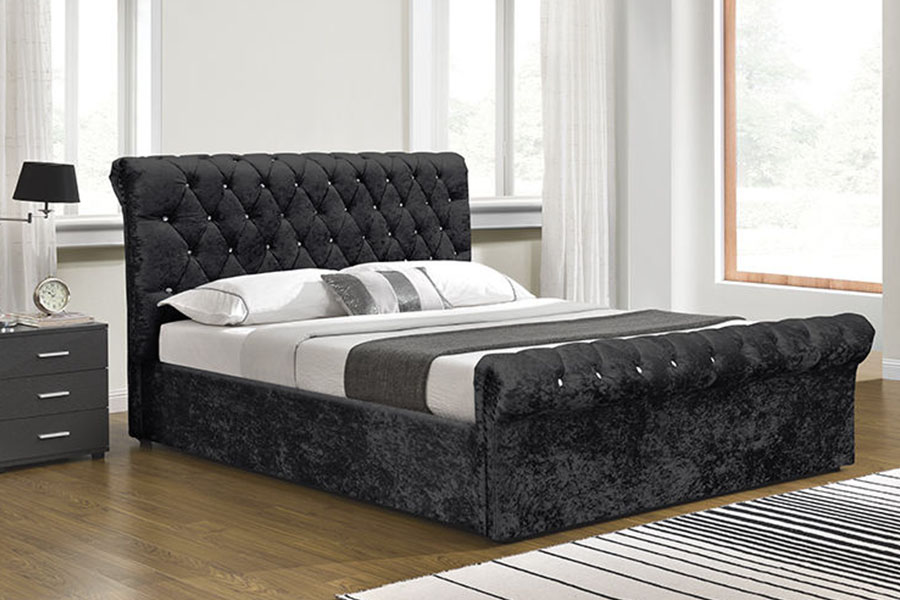 1153G Chesterfield verpletterd fluwelen kristallen poef met opbergruimte