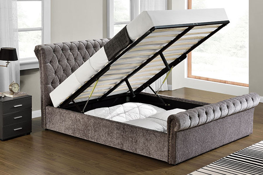 1153G Chesterfield verpletterd fluwelen kristallen poef met opbergruimte