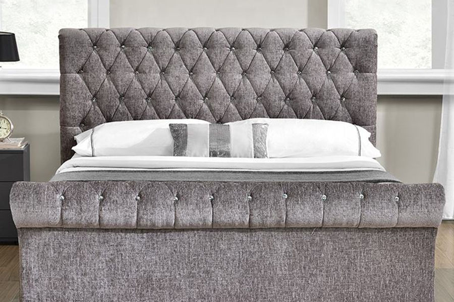 1153G Chesterfield verpletterd fluwelen kristallen poef met opbergruimte