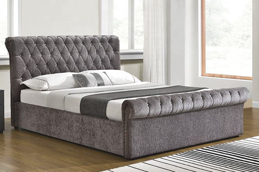 1153G Chesterfield verpletterd fluwelen kristallen poef met opbergruimte