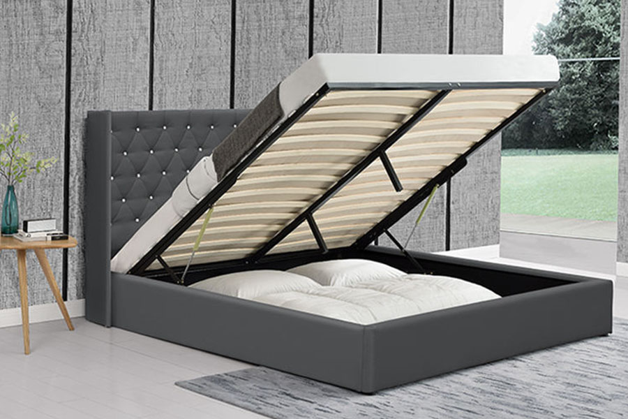 1152G fluwelen opbergbed met zijvleugel en gaslift met knopen