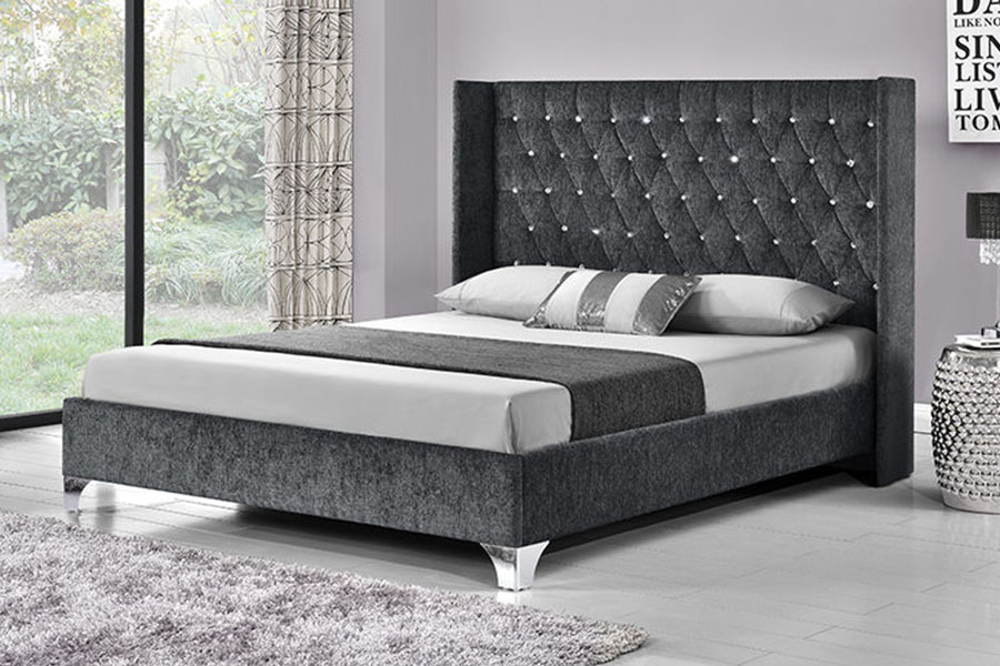 1152G fluwelen opbergbed met zijvleugel en gaslift met knopen
