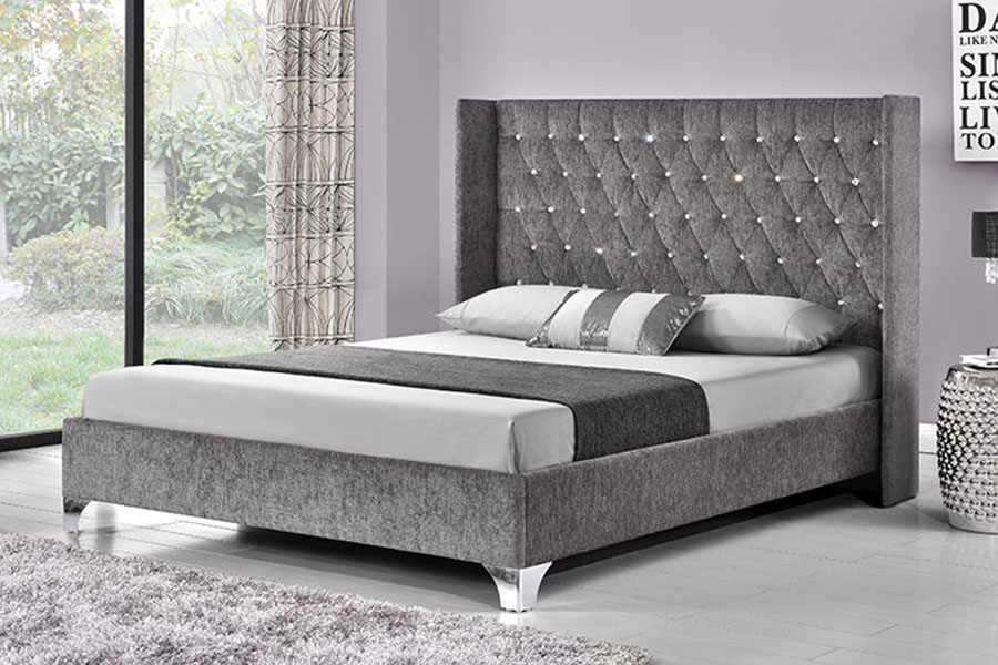 1152G fluwelen opbergbed met zijvleugel en gaslift met knopen