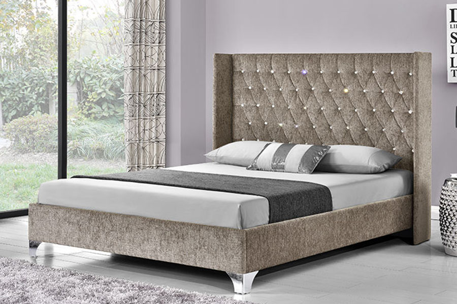 1152G fluwelen opbergbed met zijvleugel en gaslift met knopen