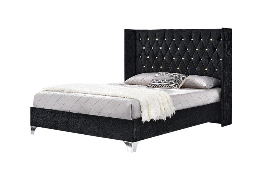 1152G fluwelen opbergbed met zijvleugel en gaslift met knopen