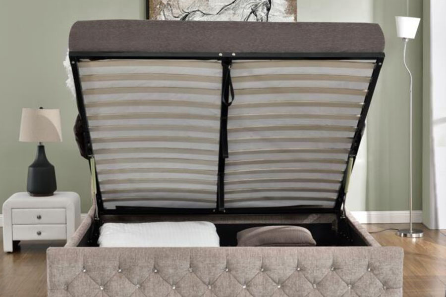 1151G Luxe fluwelen hoogslaper met opbergruimte en getuft bedframe