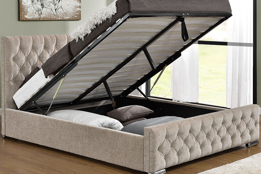 1151G Luxe fluwelen hoogslaper met opbergruimte en getuft bedframe