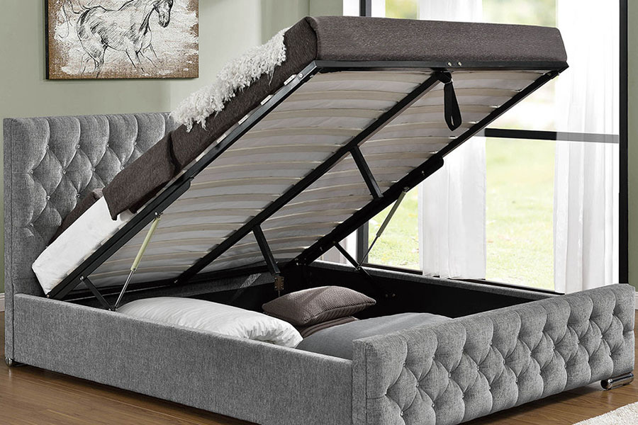 1151G Luxe fluwelen hoogslaper met opbergruimte en getuft bedframe