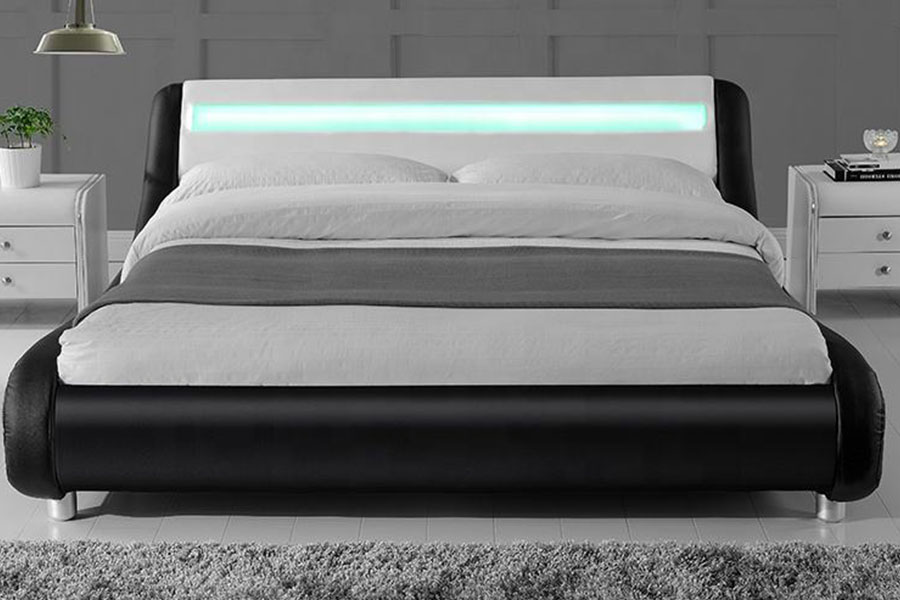 1140-1 Tweekleurig leren bedframe met LED-bekleding