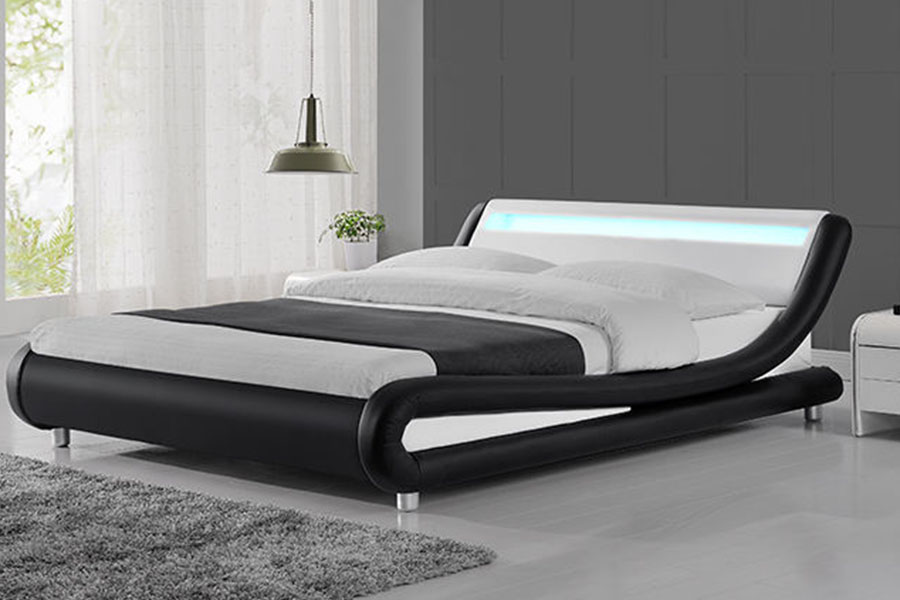1140-1 Tweekleurig leren bedframe met LED-bekleding