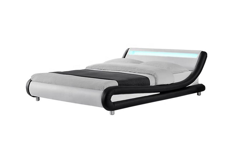 1140-1 Tweekleurig leren bedframe met LED-bekleding