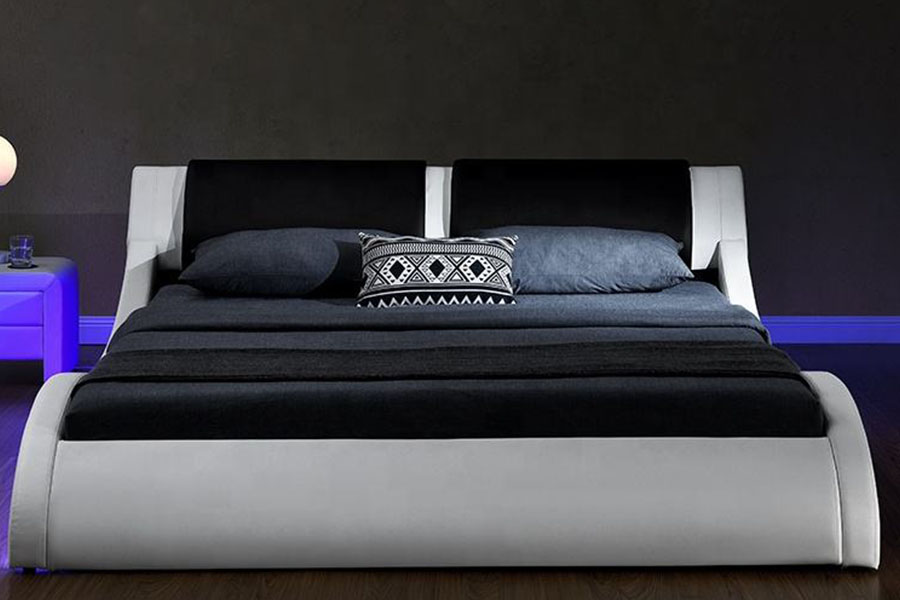 1187-1 Italiaans S-vormig LED-lederen kingsize gestoffeerd bedframe