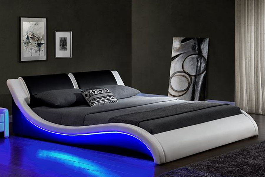 1187-1 Italiaans S-vormig LED-lederen kingsize gestoffeerd bedframe