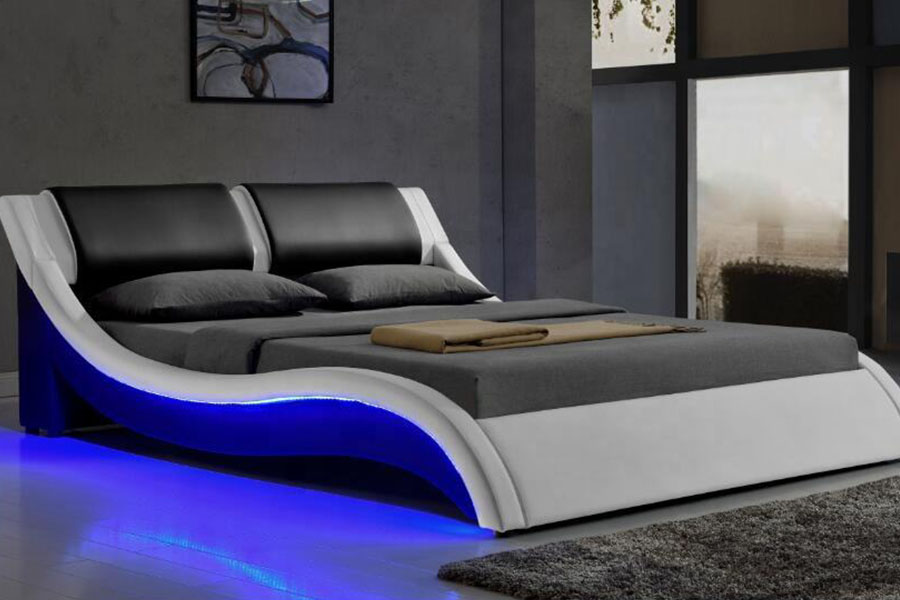 1187-1 Italiaans S-vormig LED-lederen kingsize gestoffeerd bedframe