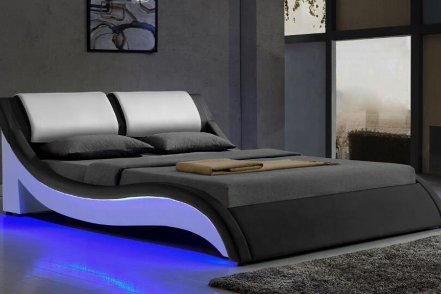 1187-1 Italiaans S-vormig LED-lederen kingsize gestoffeerd bedframe
