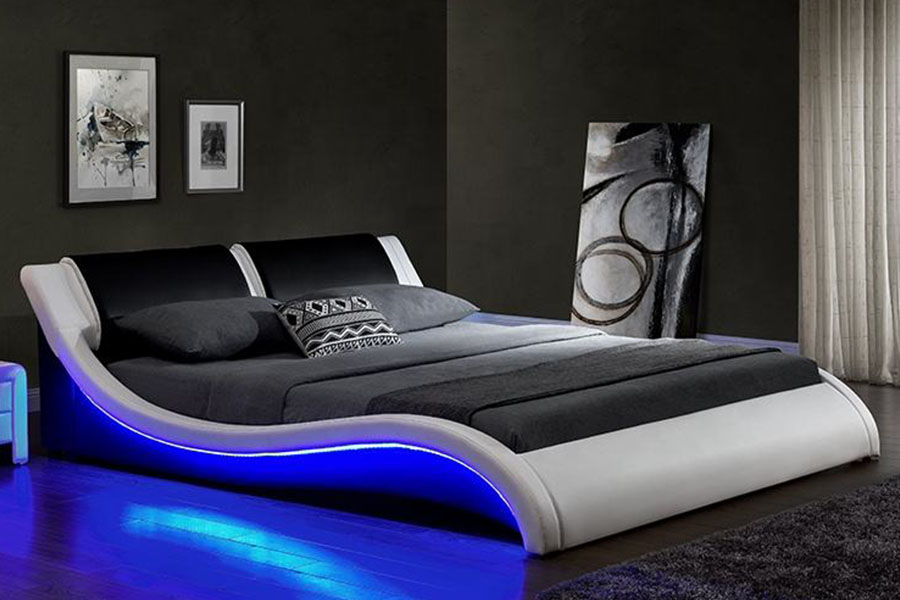 1178-1 Wave-achtig LED-frame lederen Queen King gestoffeerd bed