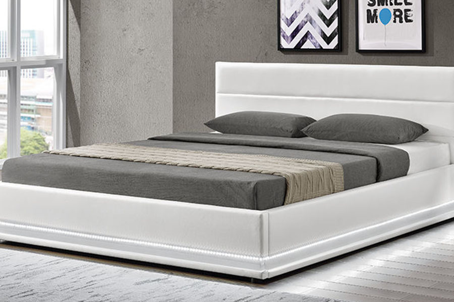 1165-1G Modern, luxe lederen opbergruimte, gestoffeerd LED-bedframe