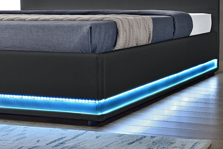 1165-1G Modern, luxe lederen opbergruimte, gestoffeerd LED-bedframe