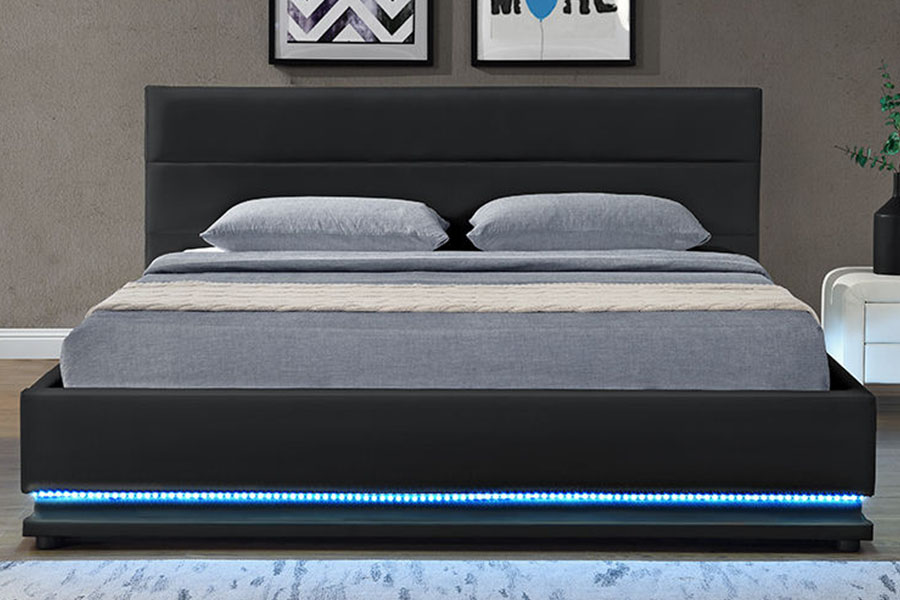 1165-1G Modern, luxe lederen opbergruimte, gestoffeerd LED-bedframe