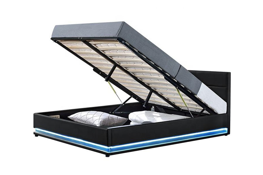 1165-1G Modern, luxe lederen opbergruimte, gestoffeerd LED-bedframe