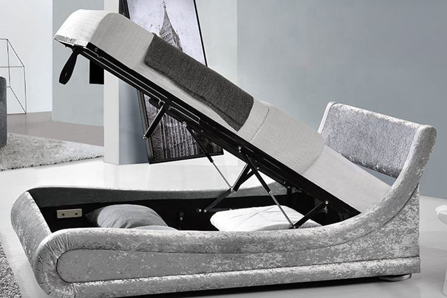 Gemalen fluweel LED-bedframe met gaslift en opbergruimte