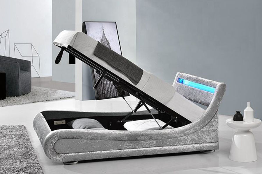 Gemalen fluweel LED-bedframe met gaslift en opbergruimte