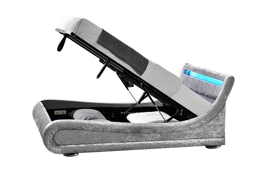 Gemalen fluweel LED-bedframe met gaslift en opbergruimte