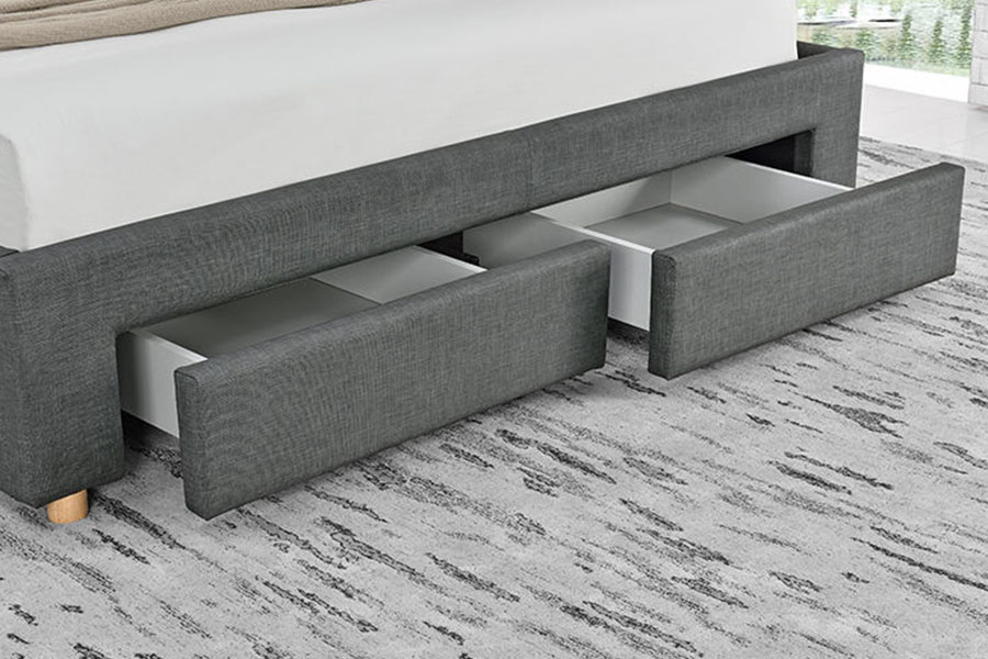 1216D Minimalistisch, met stof bekleed bedframe met vier lades en opbergruimte