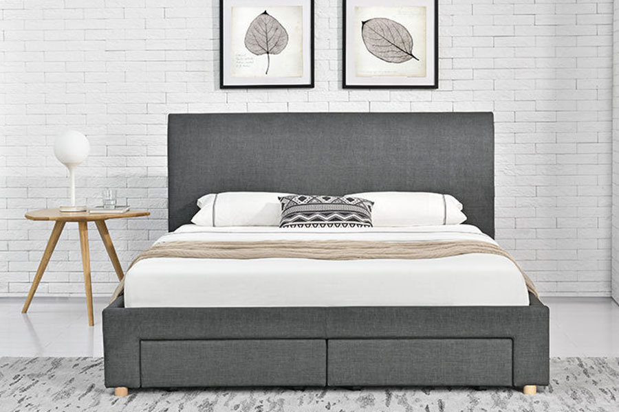 1216D Minimalistisch, met stof bekleed bedframe met vier lades en opbergruimte