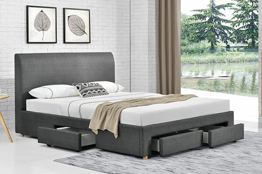 1216D Minimalistisch, met stof bekleed bedframe met vier lades en opbergruimte