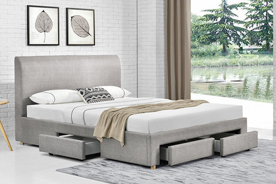1216D Minimalistisch, met stof bekleed bedframe met vier lades en opbergruimte