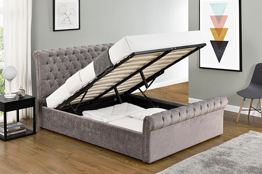 1208G Chesterfield chenille-fluwelen slee-ottoman opbergbedframe