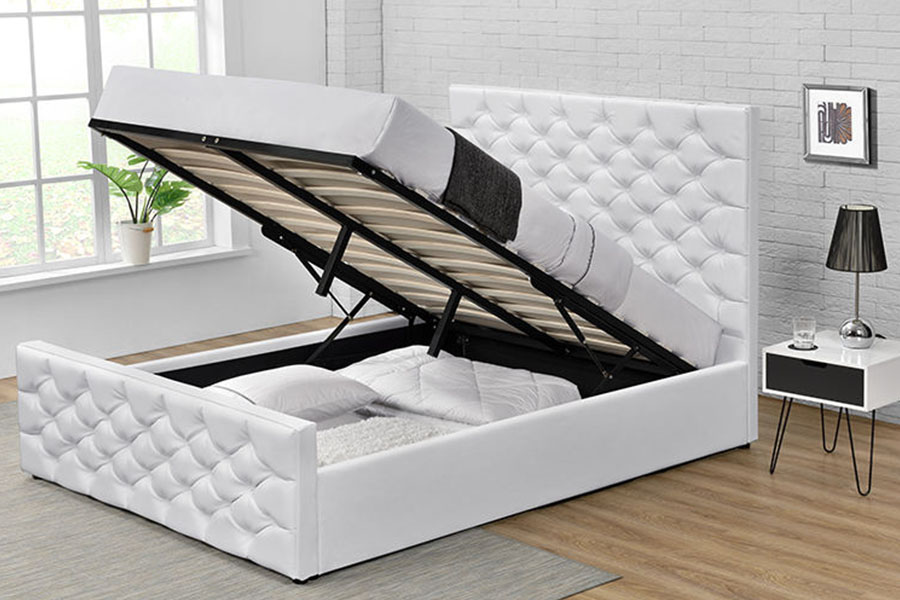 1206G Klassiek kroonlinnen bedframe met gaslift en opbergruimte