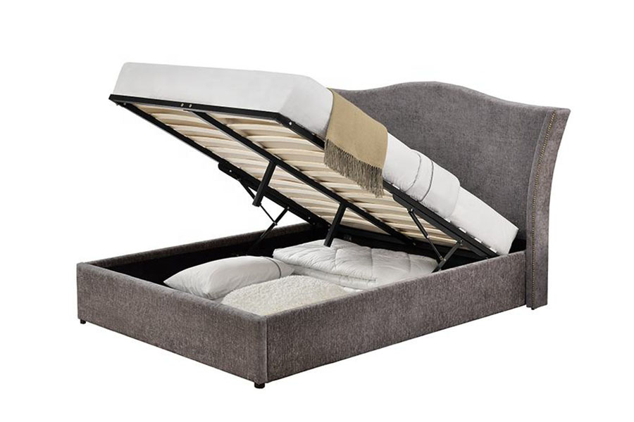 1206G Klassiek kroonlinnen bedframe met gaslift en opbergruimte