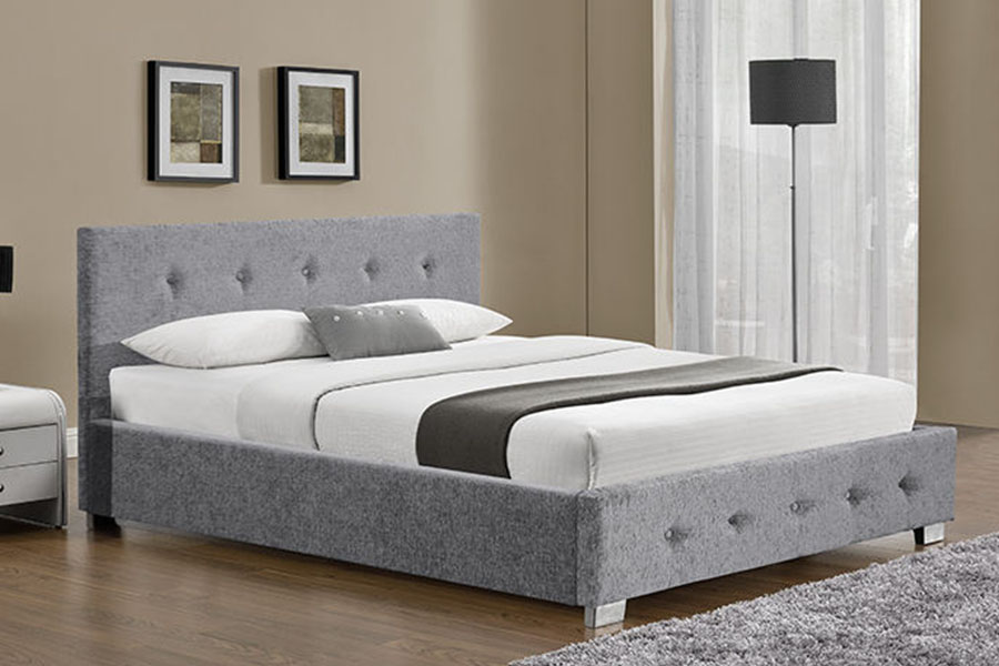 1191G stoffen poef, kingsize gestoffeerd bedframe met opbergruimte