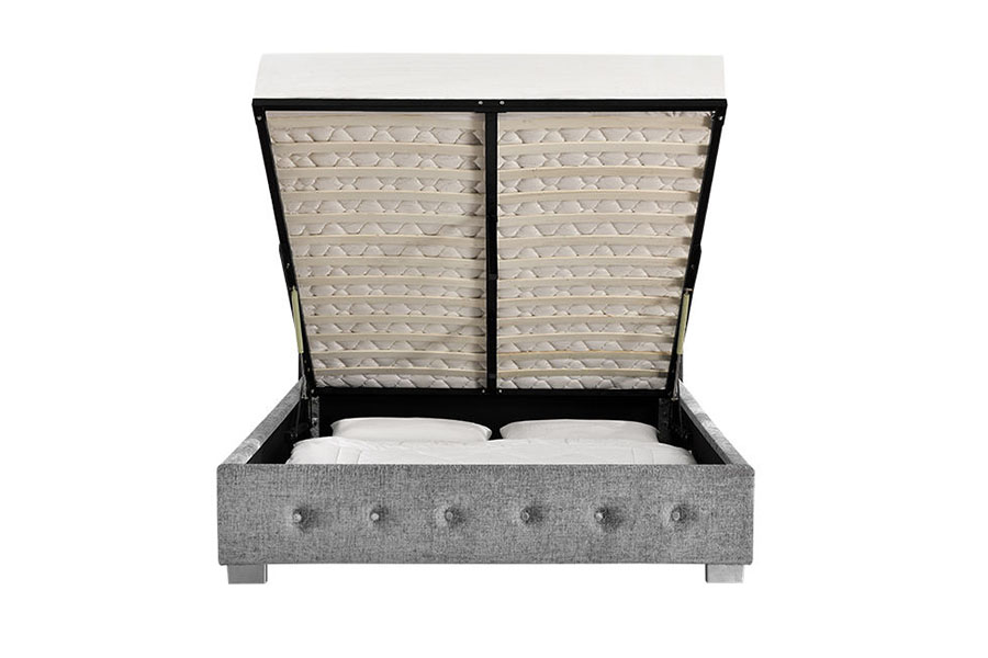 1191G stoffen poef, kingsize gestoffeerd bedframe met opbergruimte
