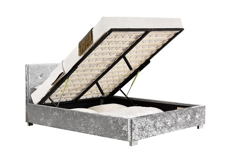 1191G stoffen poef, kingsize gestoffeerd bedframe met opbergruimte