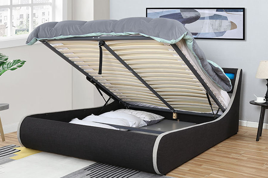 1408-1G Linnen stof Zacht houten frame Ottomaanse opbergruimte Gestoffeerd bedframe