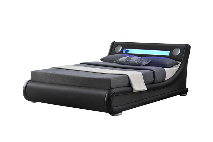 1324-1GS Prachtige LED-luidspreker, lederen gasveer, gestoffeerd bedframe met opbergruimte