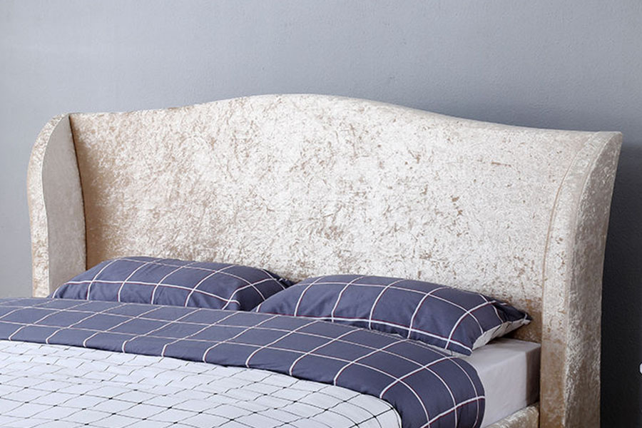 1320G Ottomaans gestoffeerd bedframe met opbergruimte in champagnefluweel met oesterafwerking