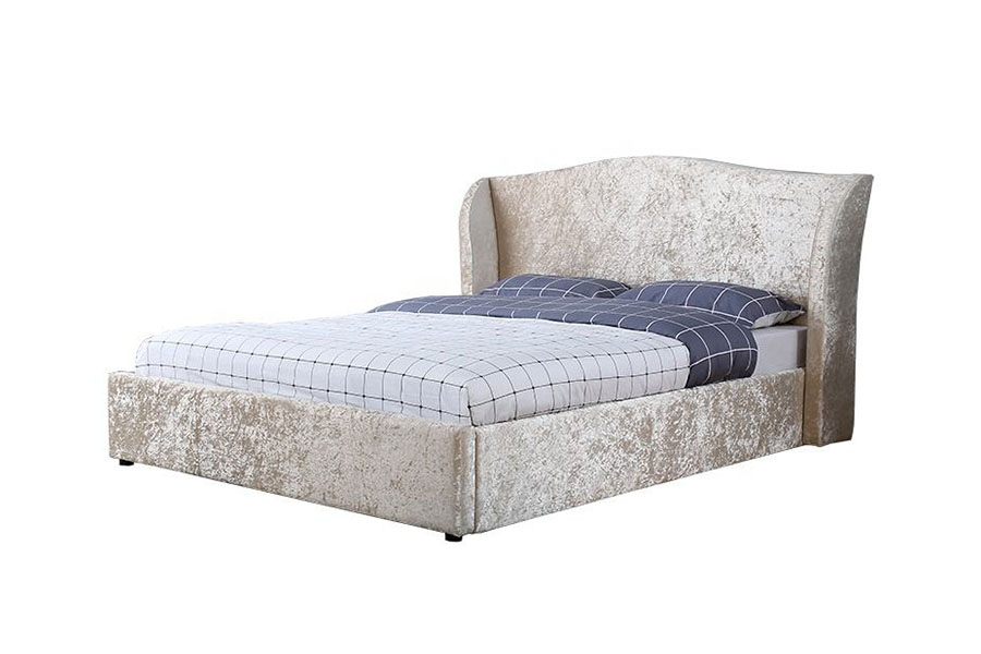 1320G Ottomaans gestoffeerd bedframe met opbergruimte in champagnefluweel met oesterafwerking