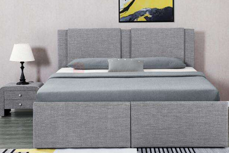 1311DG ​​Gaslift, stof met twee lades, houten opbergruimte, gestoffeerd bedframe